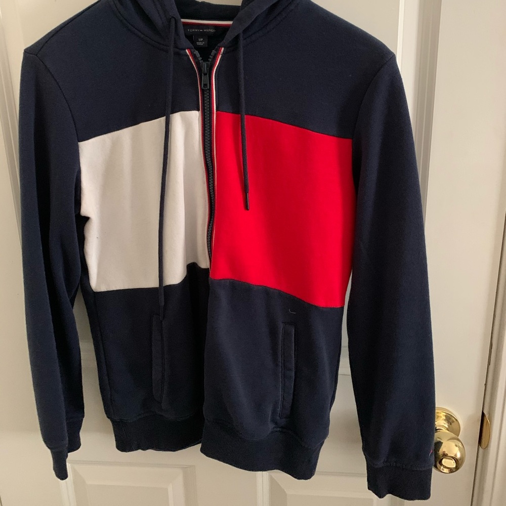 Tommy Hilfiger blue red and white zip up